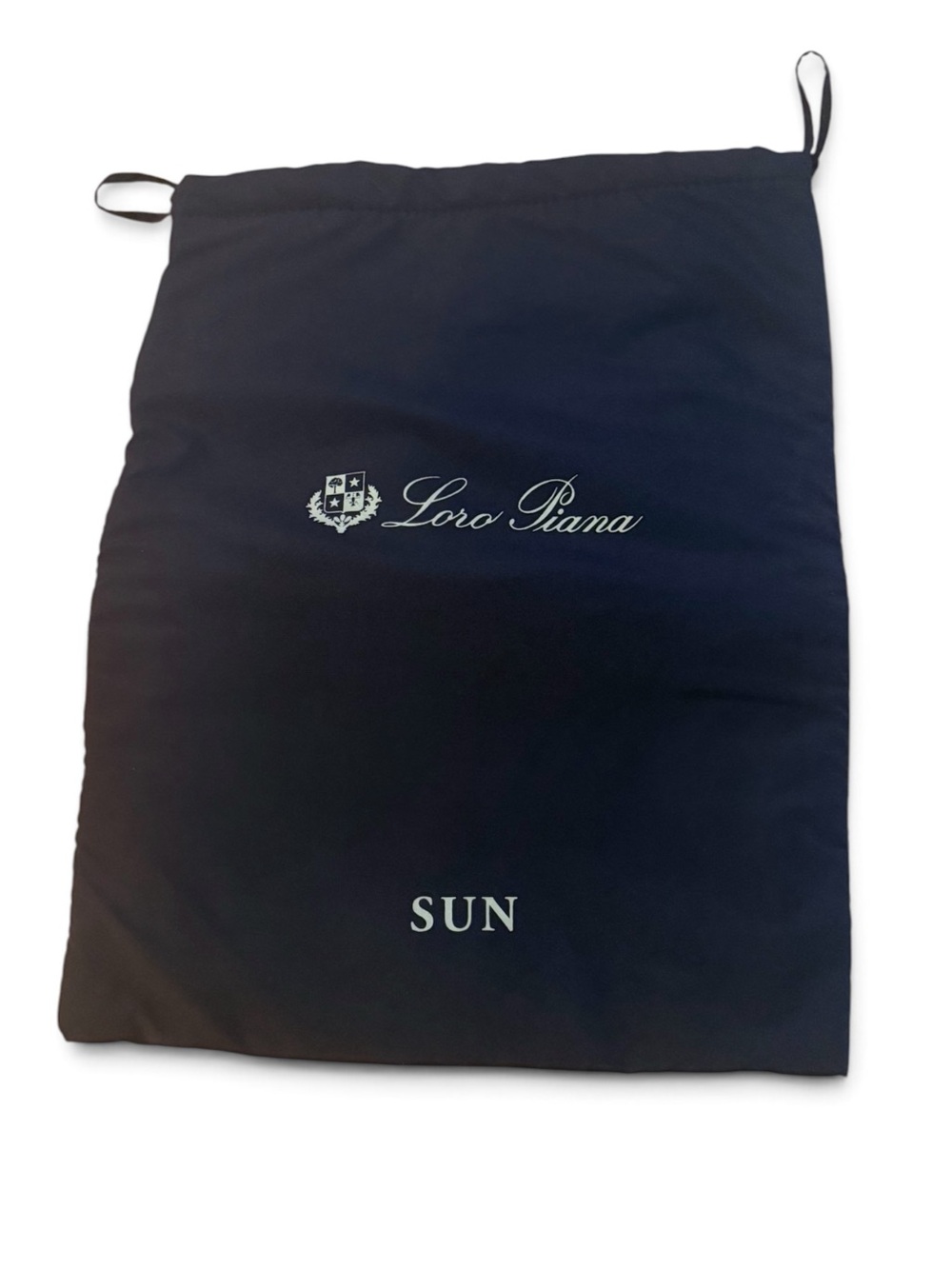 Loro Piana Navy Drawstring Sun Bag with White Logo